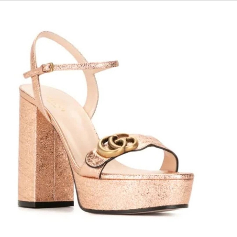 Gucci Rose Gold Platform Sandals with Double G